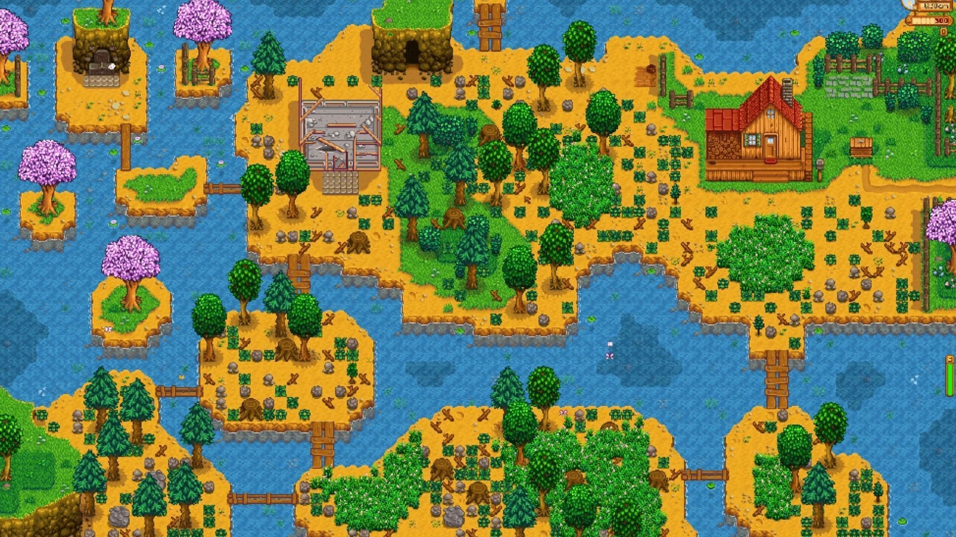 The Riverland Farm is suitable for fishing and offers some rare fish variety. (Image via ConcernedApe)