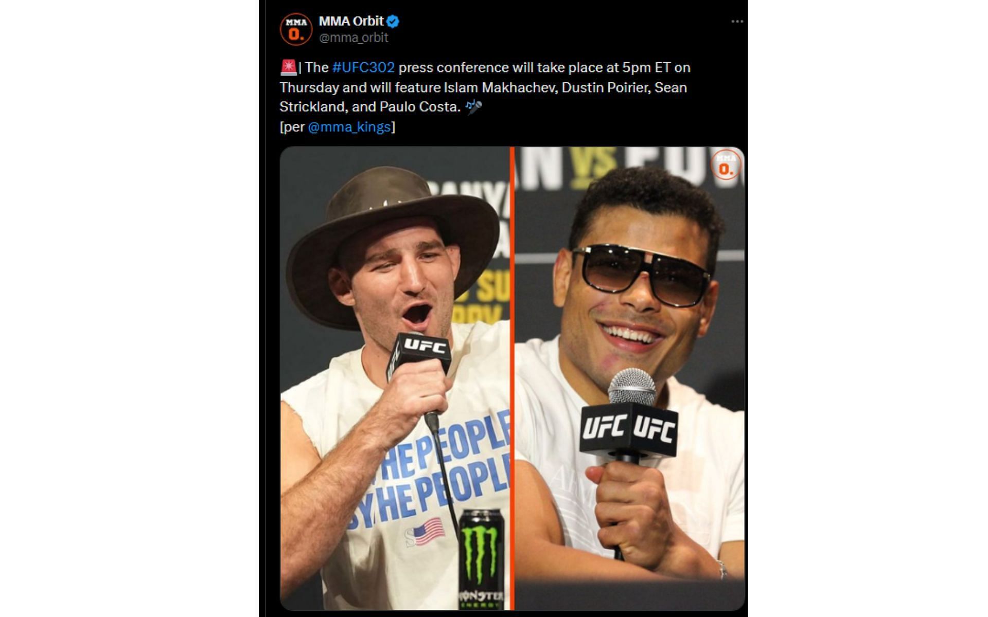 Tweet regarding UFC 302 press conference [Image courtesy: @mma_orbit - X]