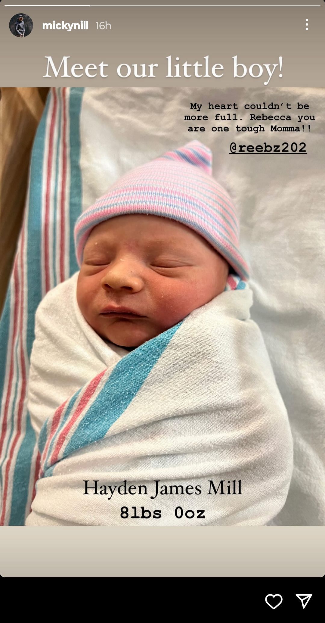 Nicholas shared the news of birth of Hayden, his son