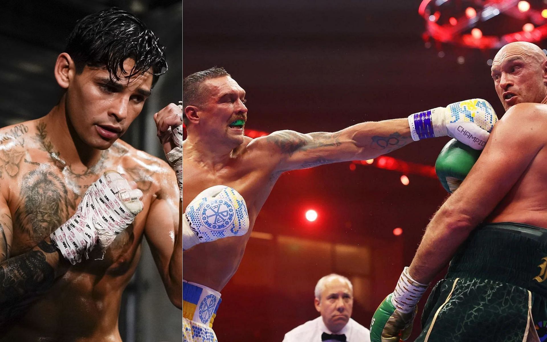 Ryan Garcia (left) watched Tyson Fury vs. Oleksandr Usyk (right) live [Images via Getty]