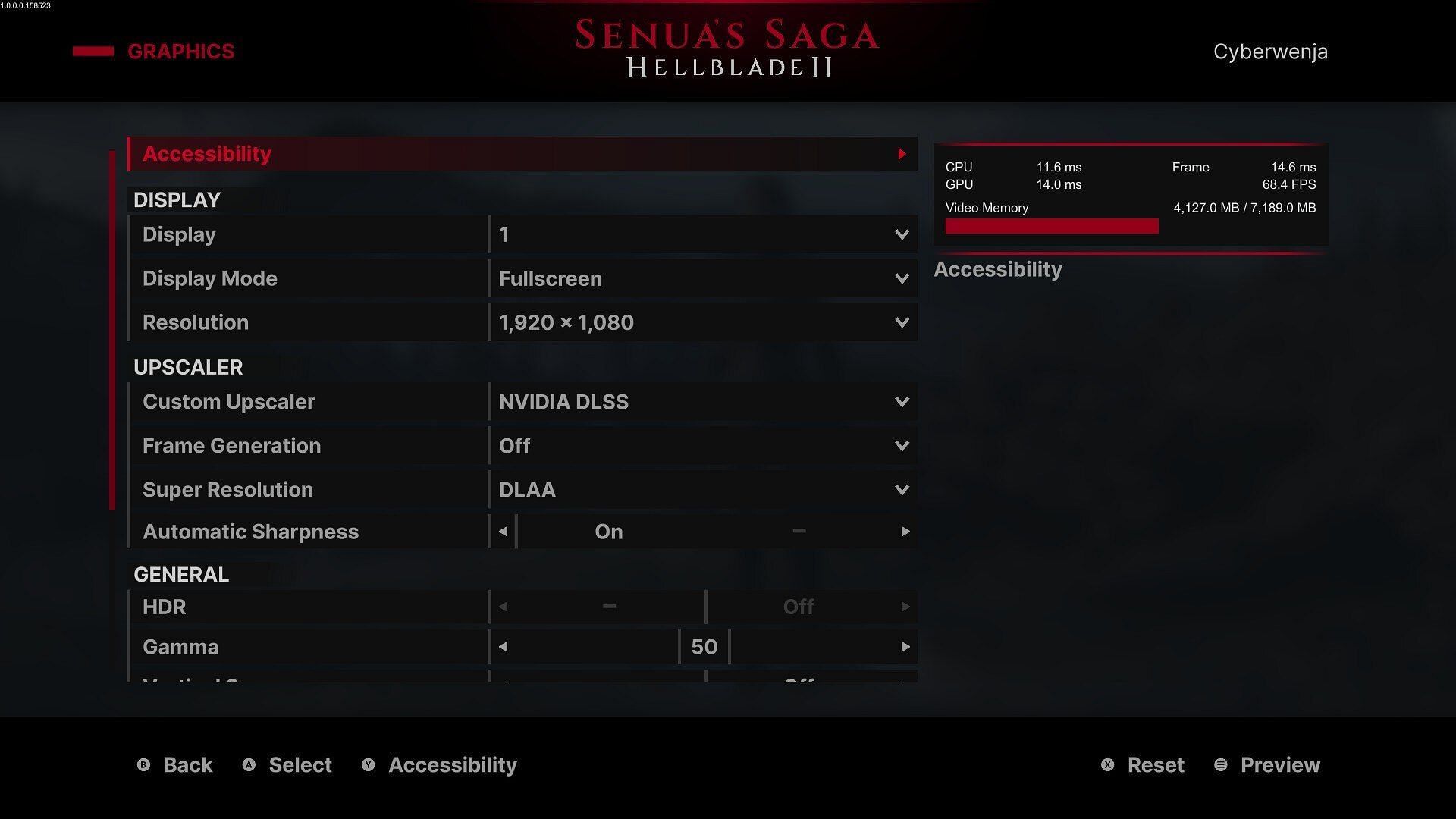 Display settings on PC (Image via Ninja Theory)