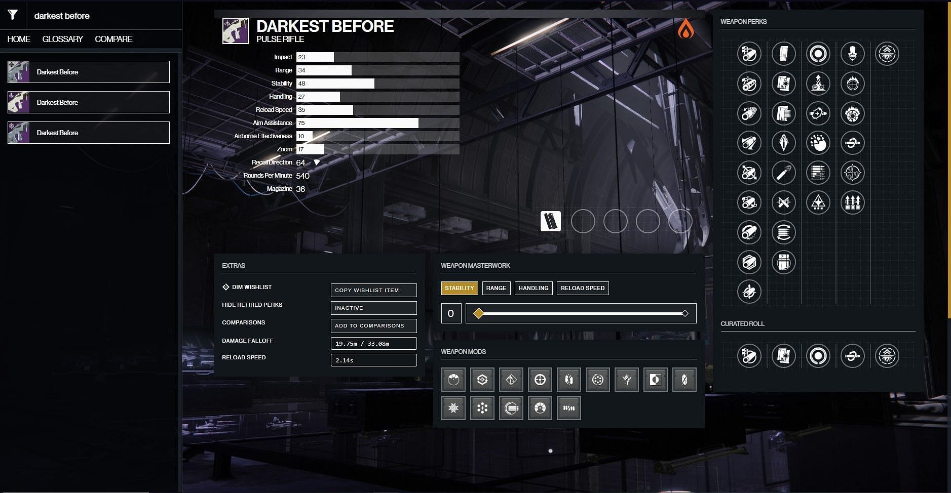 Darkest Before perks in Destiny 2 (Image via D2Gunsmith)