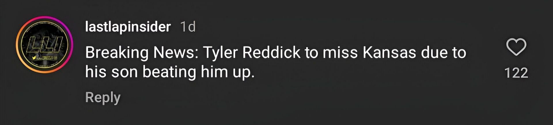 Comment of a NASCAR fan on Tyler Reddick&#039;s IG post