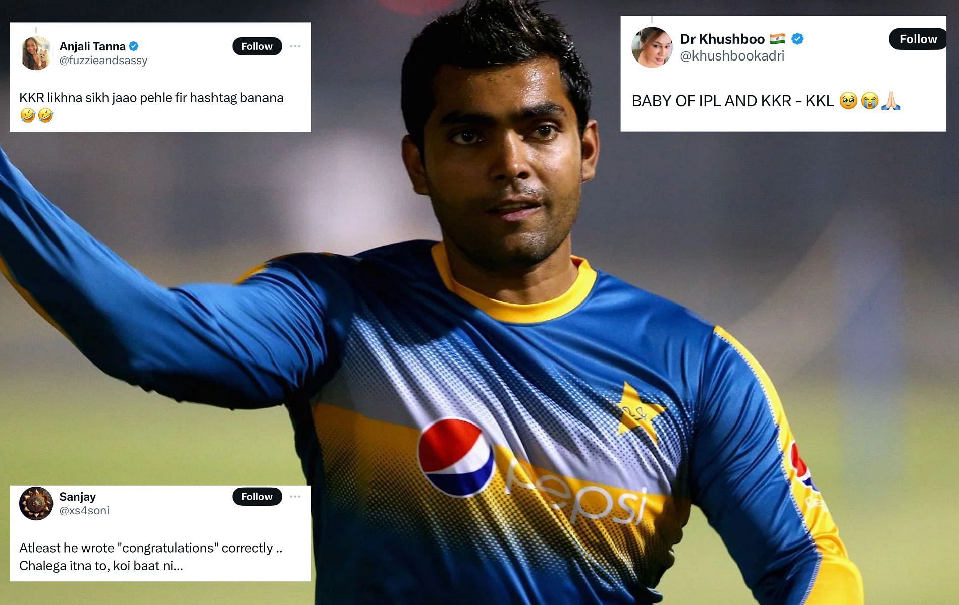 Umar Akmal misspelt KKR while congratulating the team on IPL 2024 win. (Pic: Getty/X)