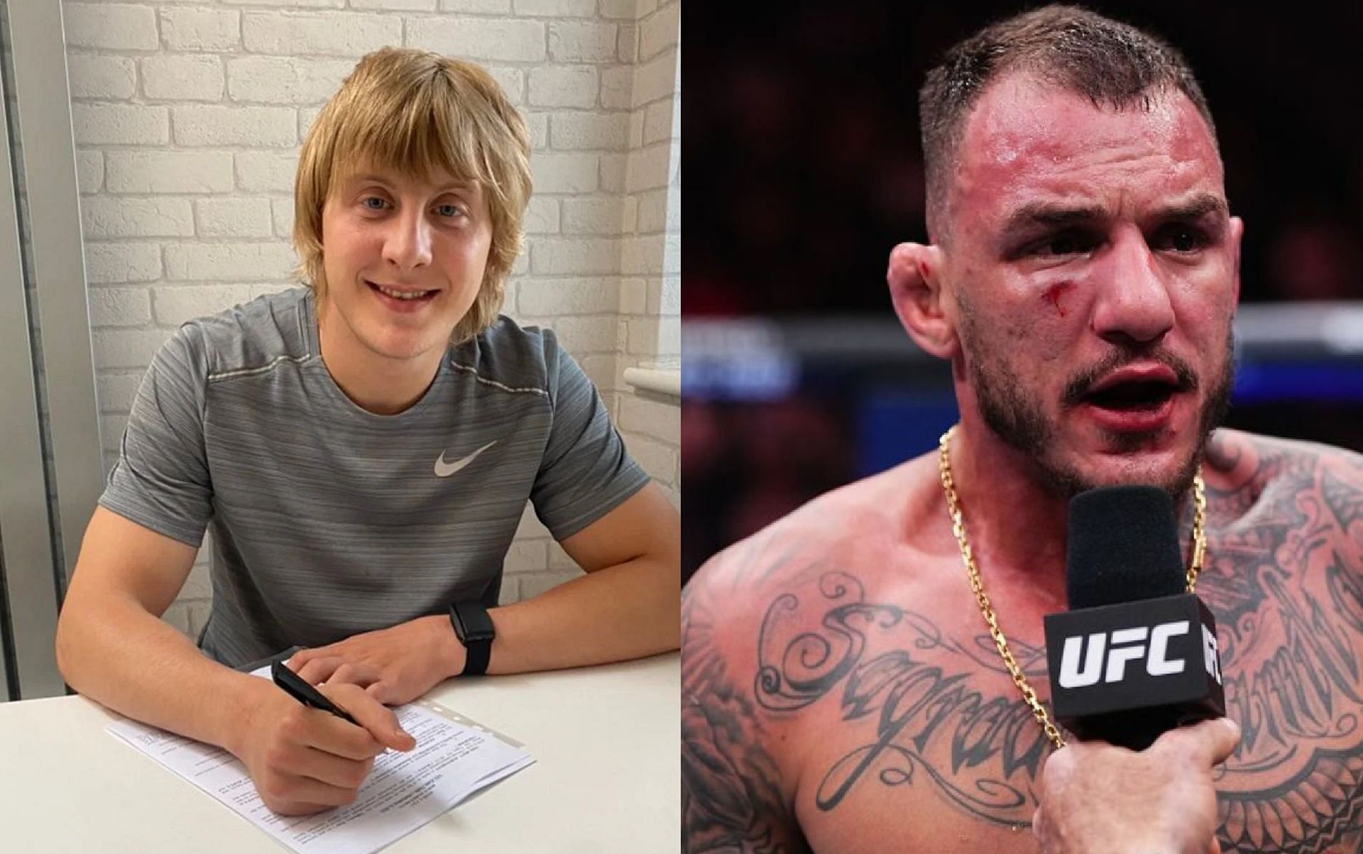 Paddy Pimblett (left) and Renato Moicano (right) continue their war of words online [Images Courtesy: @renato_moicano_ufc on Instagram and @PaddyTheBaddy on X]