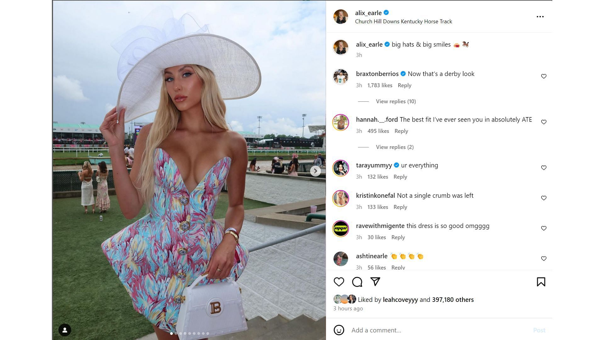 Braxton Berrios comments on Alix Earle&#039;s Kentucky Derby look (From: @alix_earle IG)