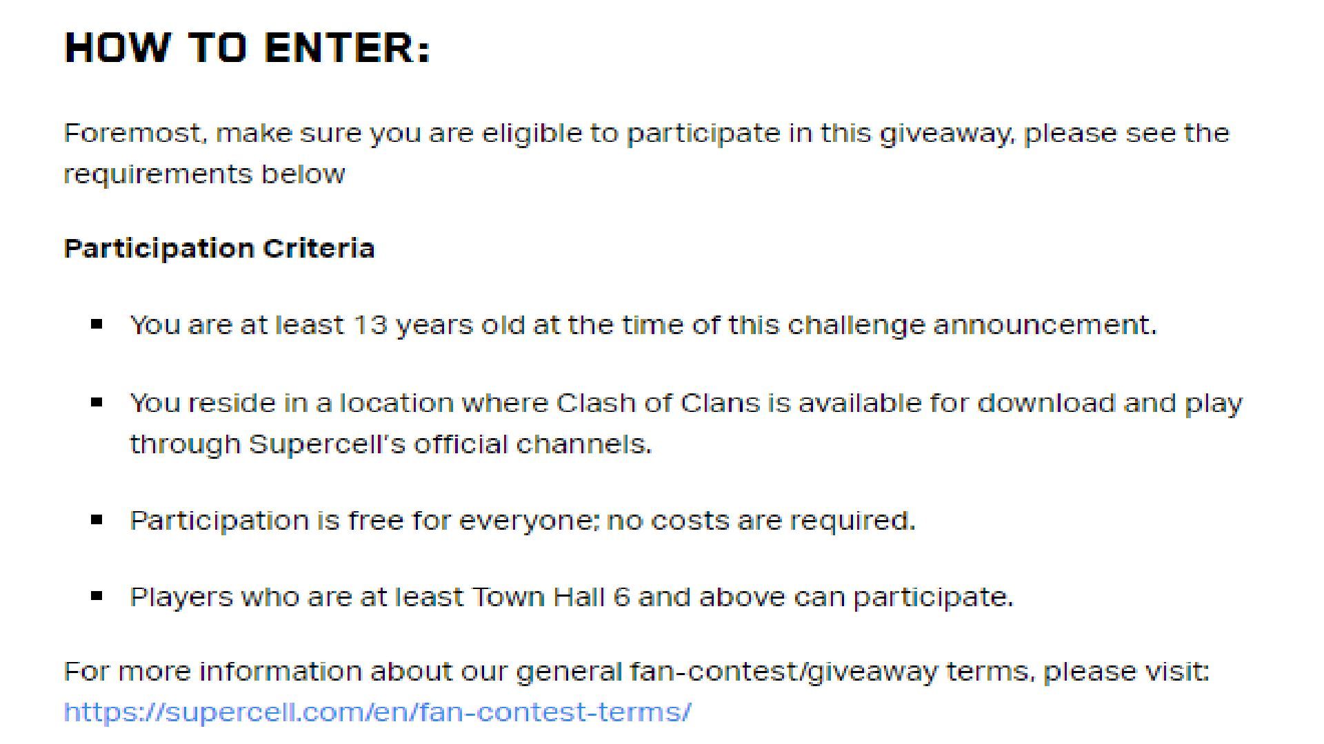 The official website states the eligibility criteria for participating in this event (Image via Supercell)