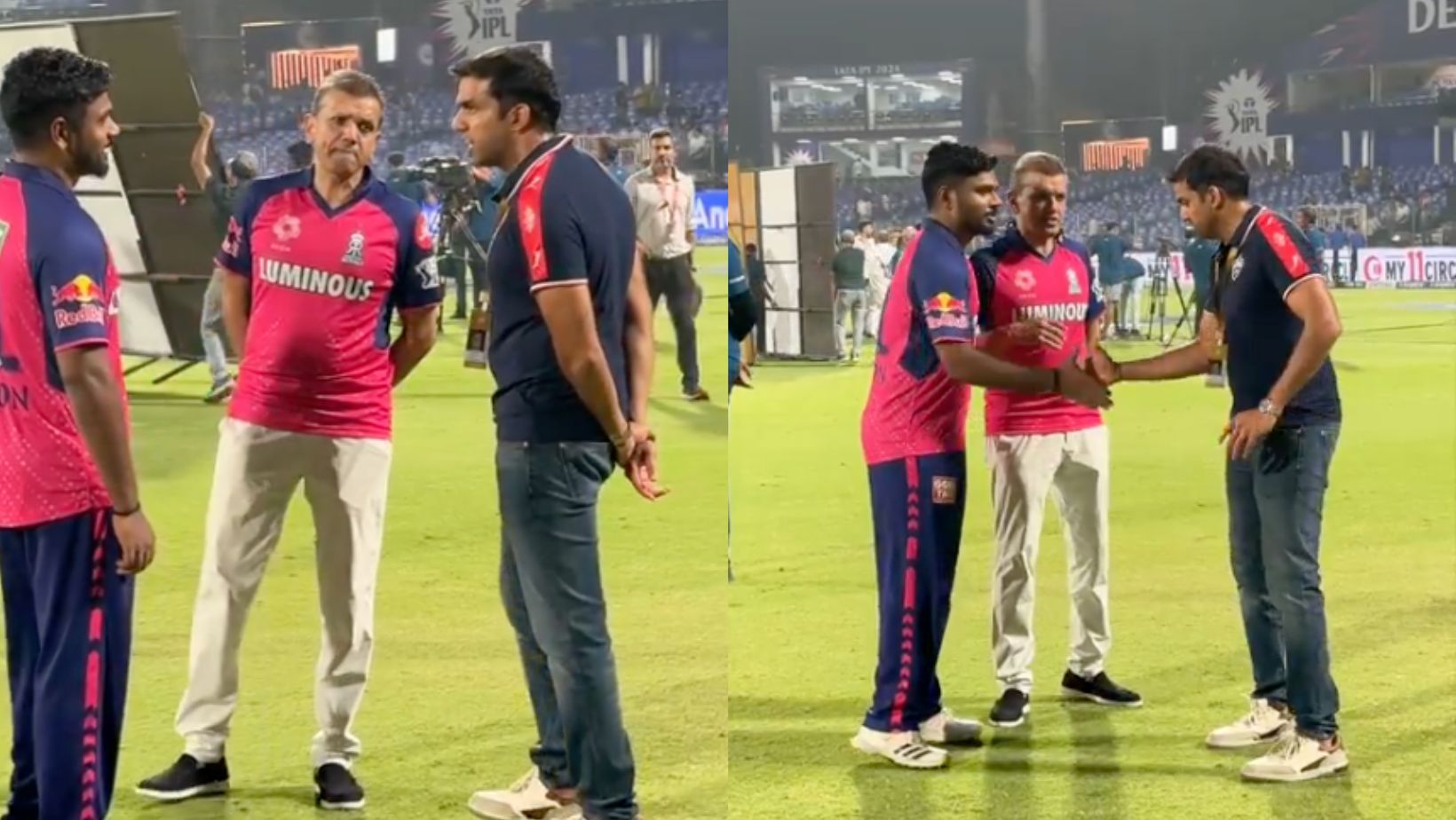 Sanju Samson (L) chatting with Parth Jindal (R). (PC: Delhi Capitals)