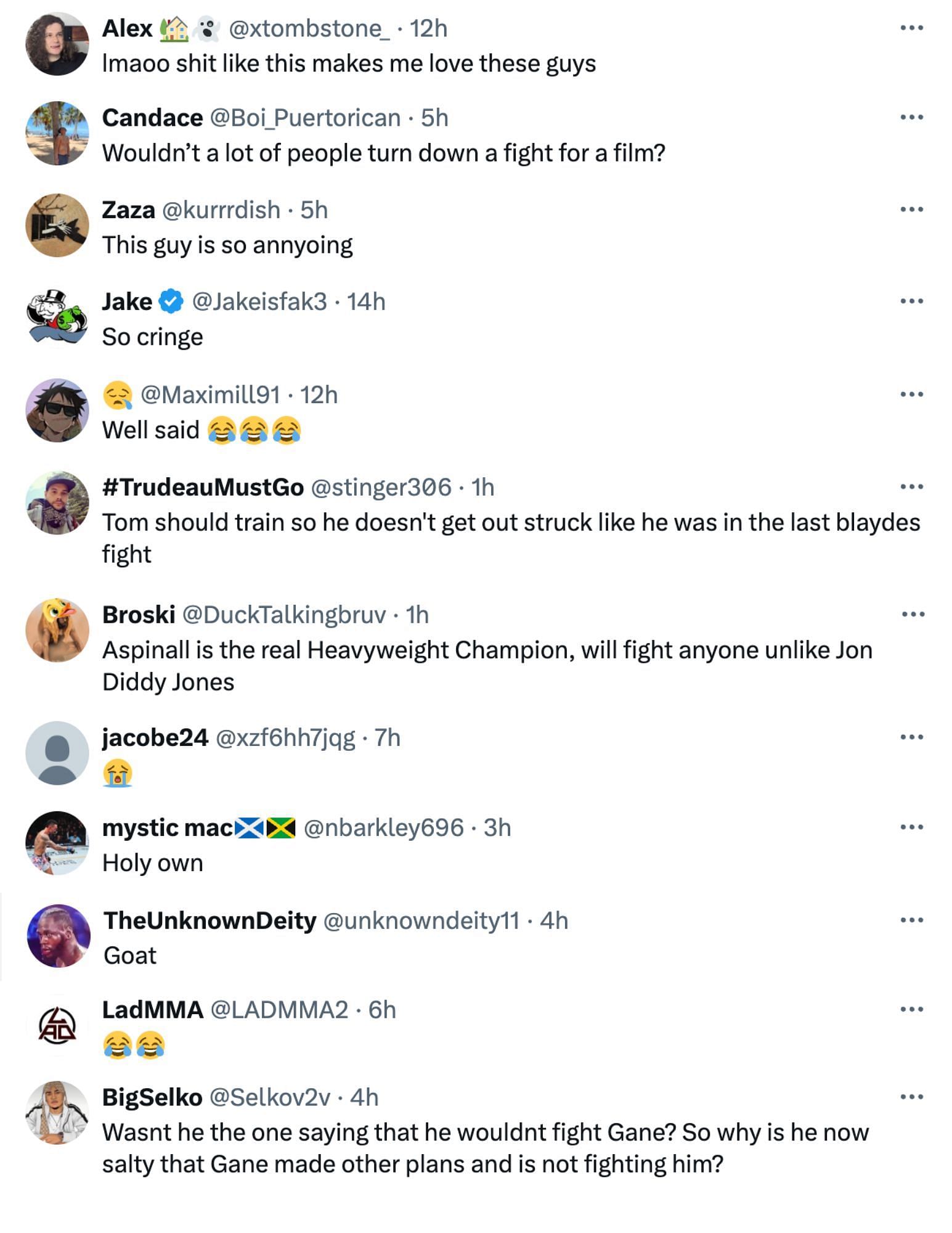 Fans reacting to Tom Aspinall&#039;s skit with UFC on TNT Sports [via @champrds on X]