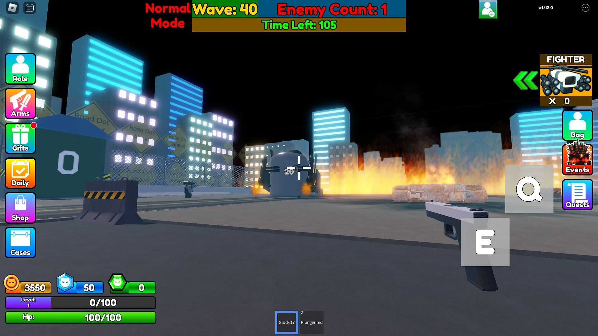 Using a basic weapon in Timed mode (Image via Roblox)