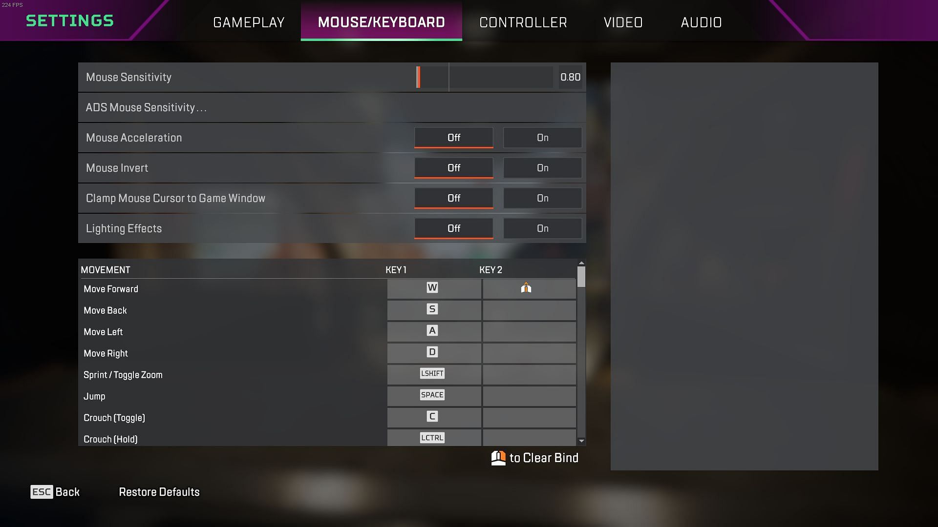 Apex Legends sensitivity settings tab (Image via Electronic Arts)