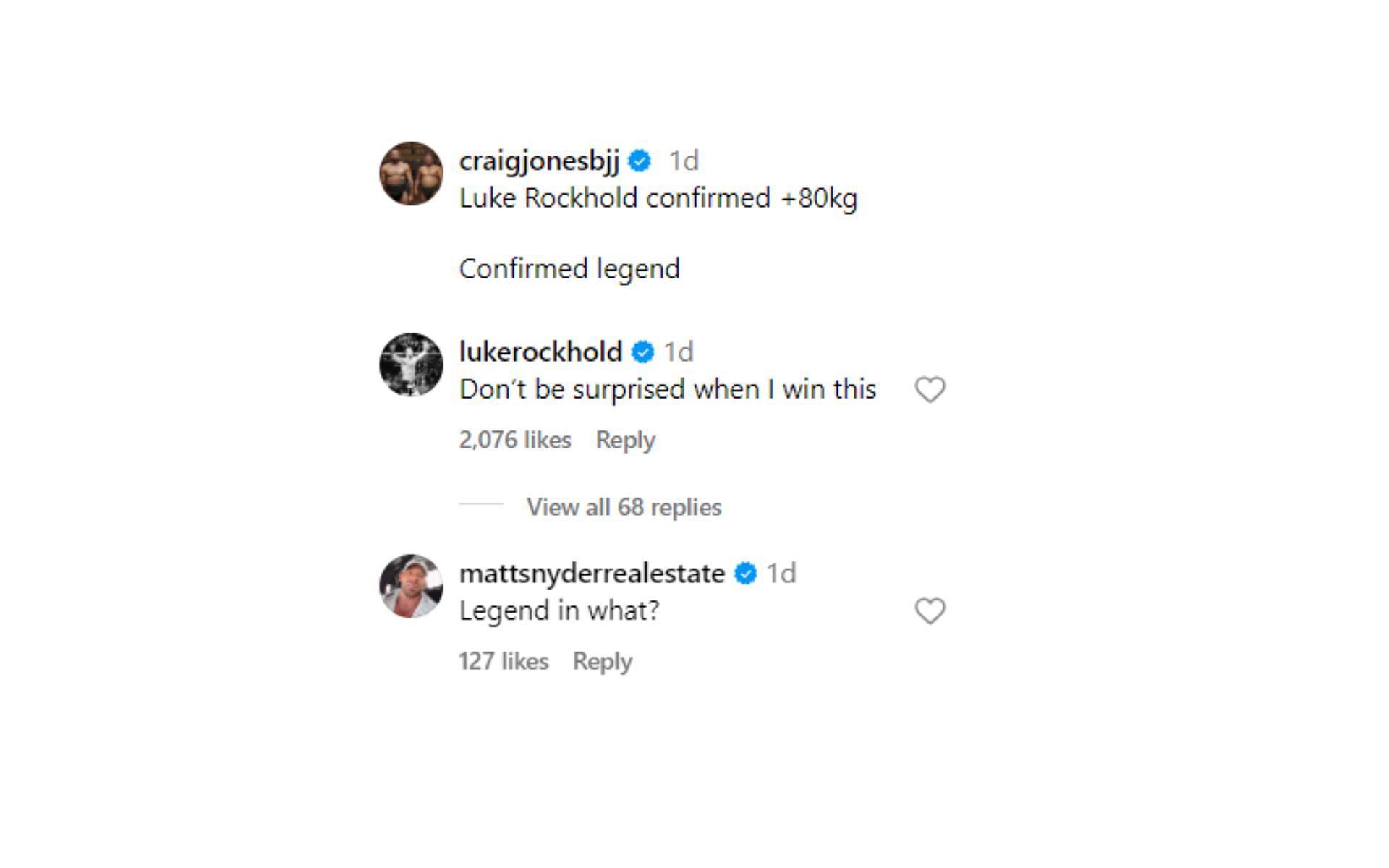 Screenshot of Luke Rockhold&#039;s comment of Jones&#039; post