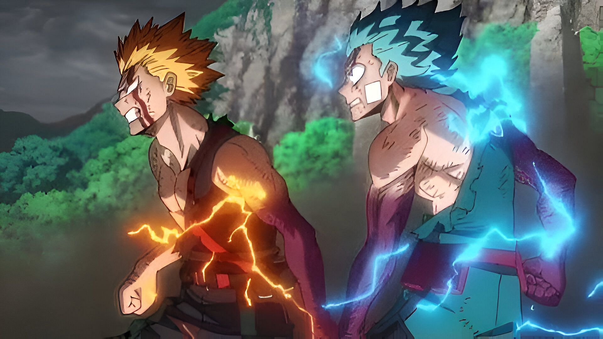 Bakugo (left) and Midoriya (right) as seen in the movie (Image via BONES)