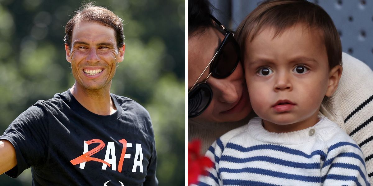 Rafael Nadal(L), his son and wife(R)