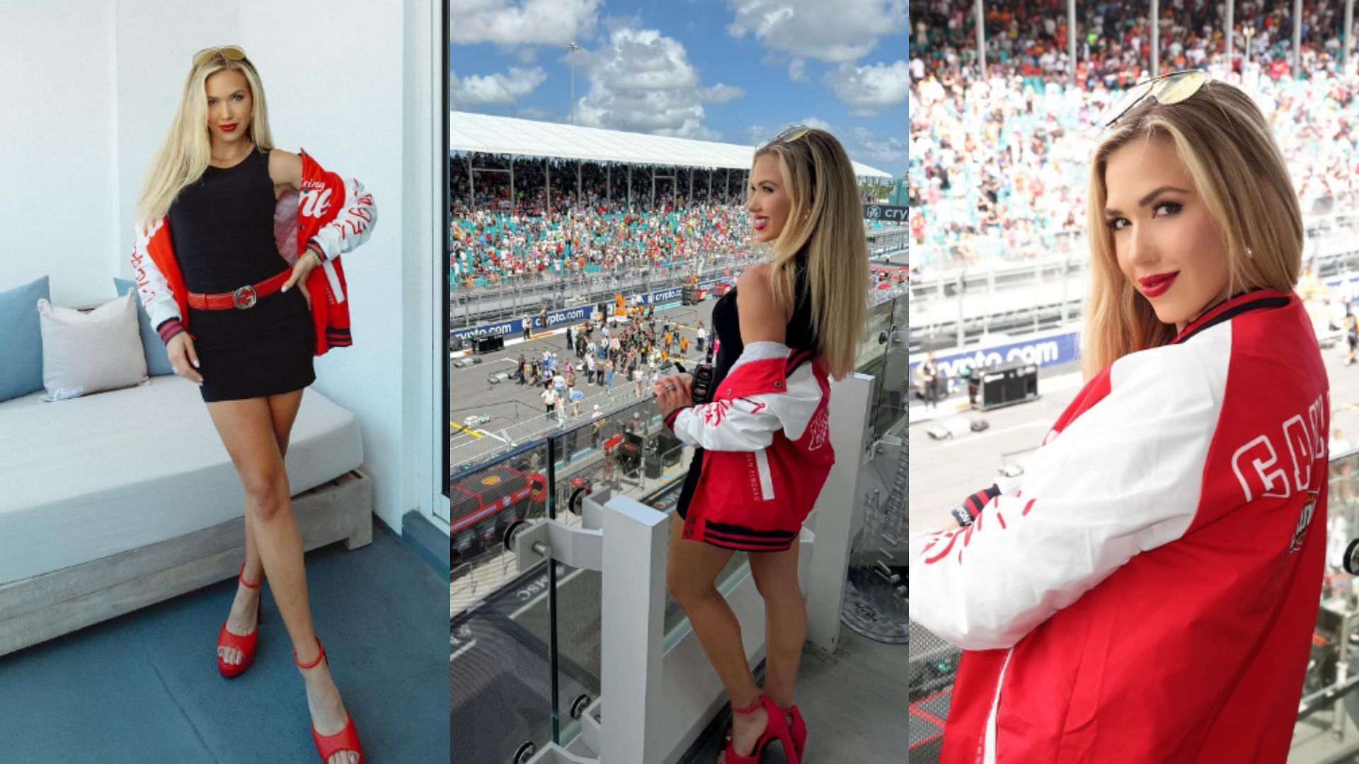 Photos of Gracie taking in the F1 race from the Raising Cane's suite.