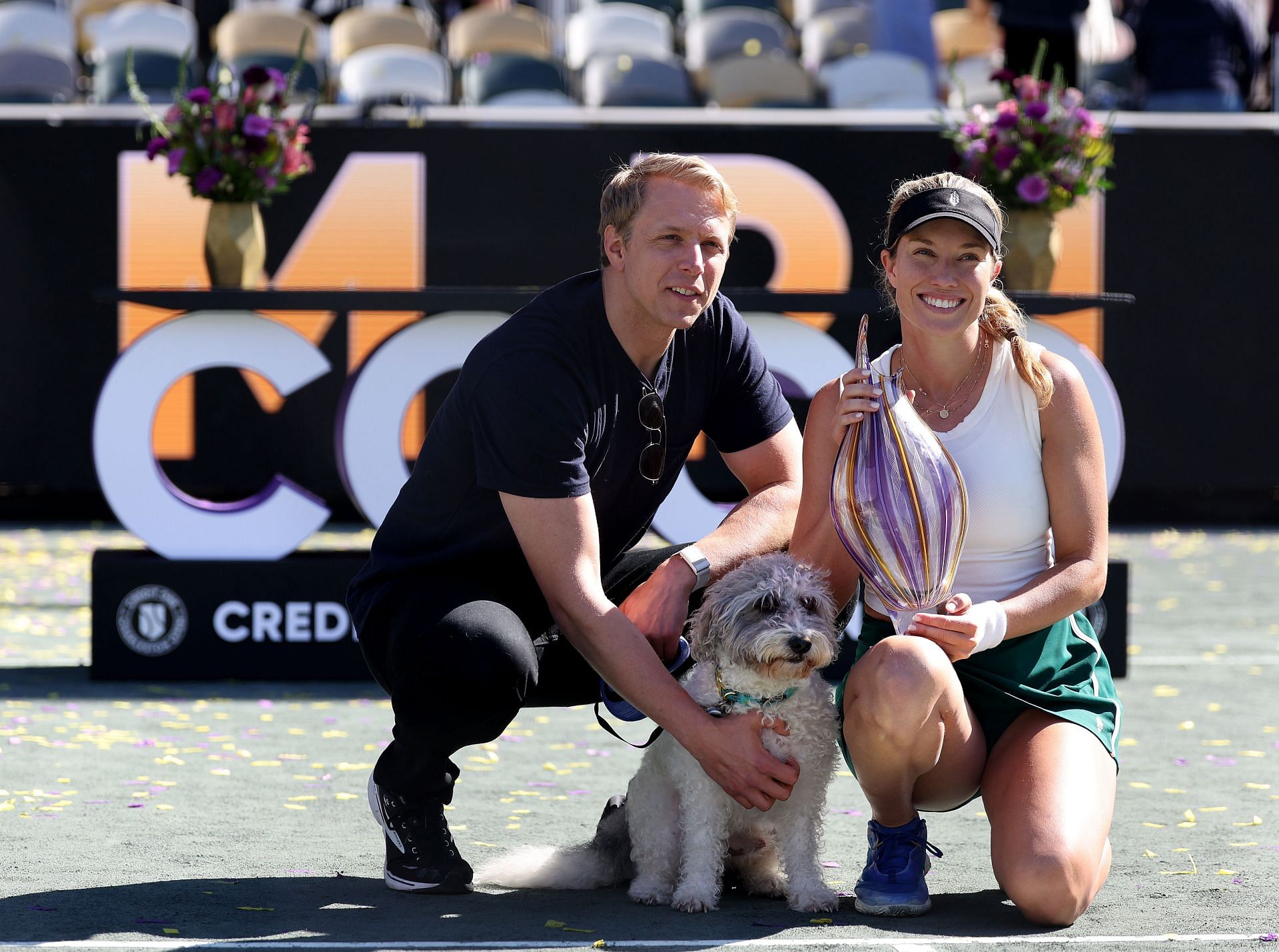 Danielle Collins with her dog Quincy and partner Bryan Quipp.