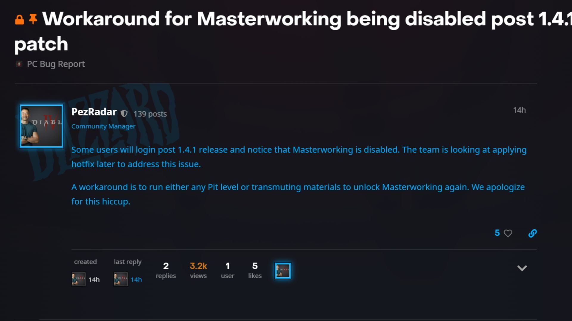 The issue with Masterworking addressed (Image via Blizzard Entertainment)