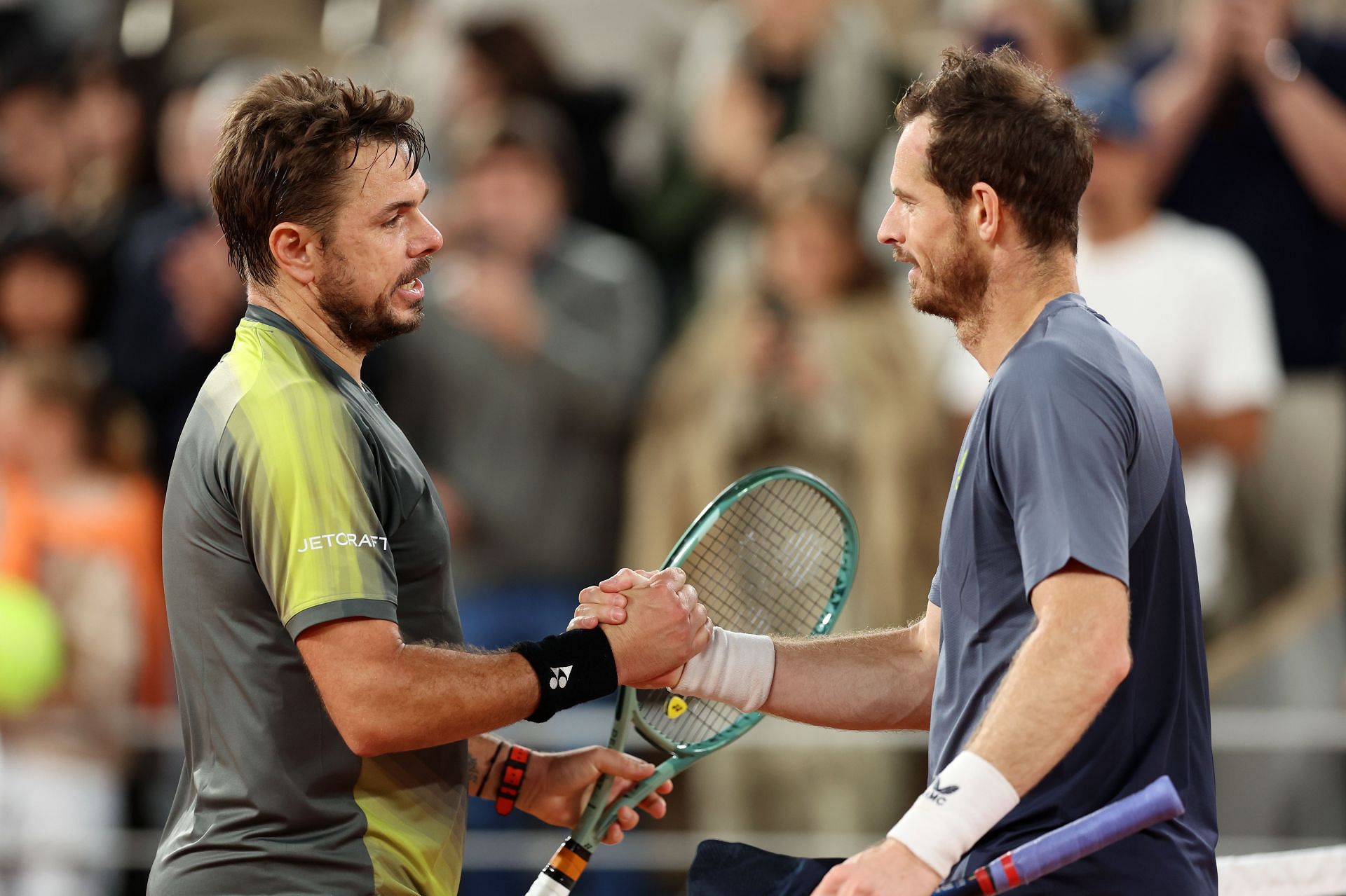 Stan Wawrinka (L) and Andy Murray (R) at the 2024 French Open