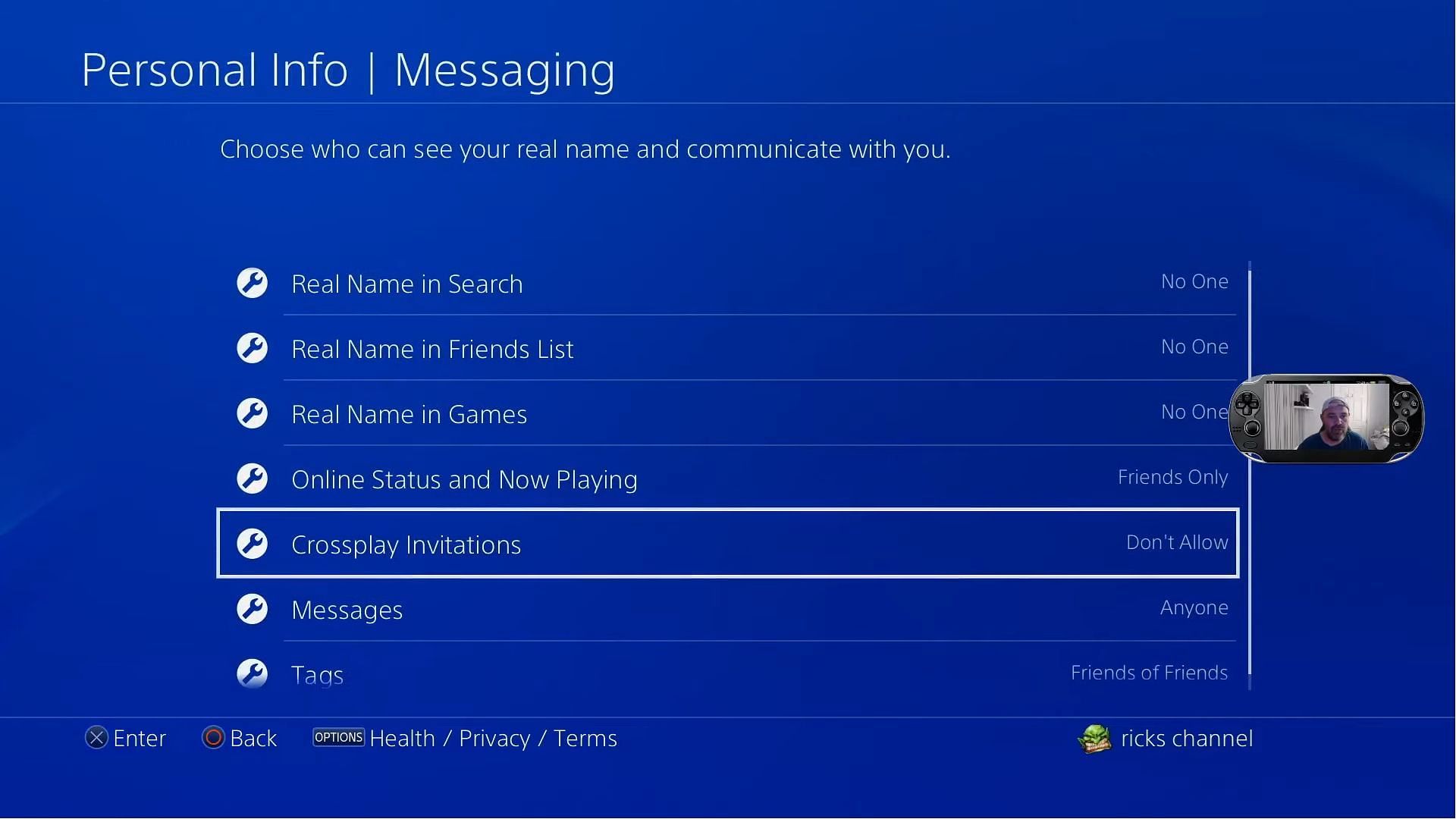 Enabling Crossplay invitation from PlayStation settings (Image via Blizzard Entertainment || YouTube/@Ricks Youtube Channel)