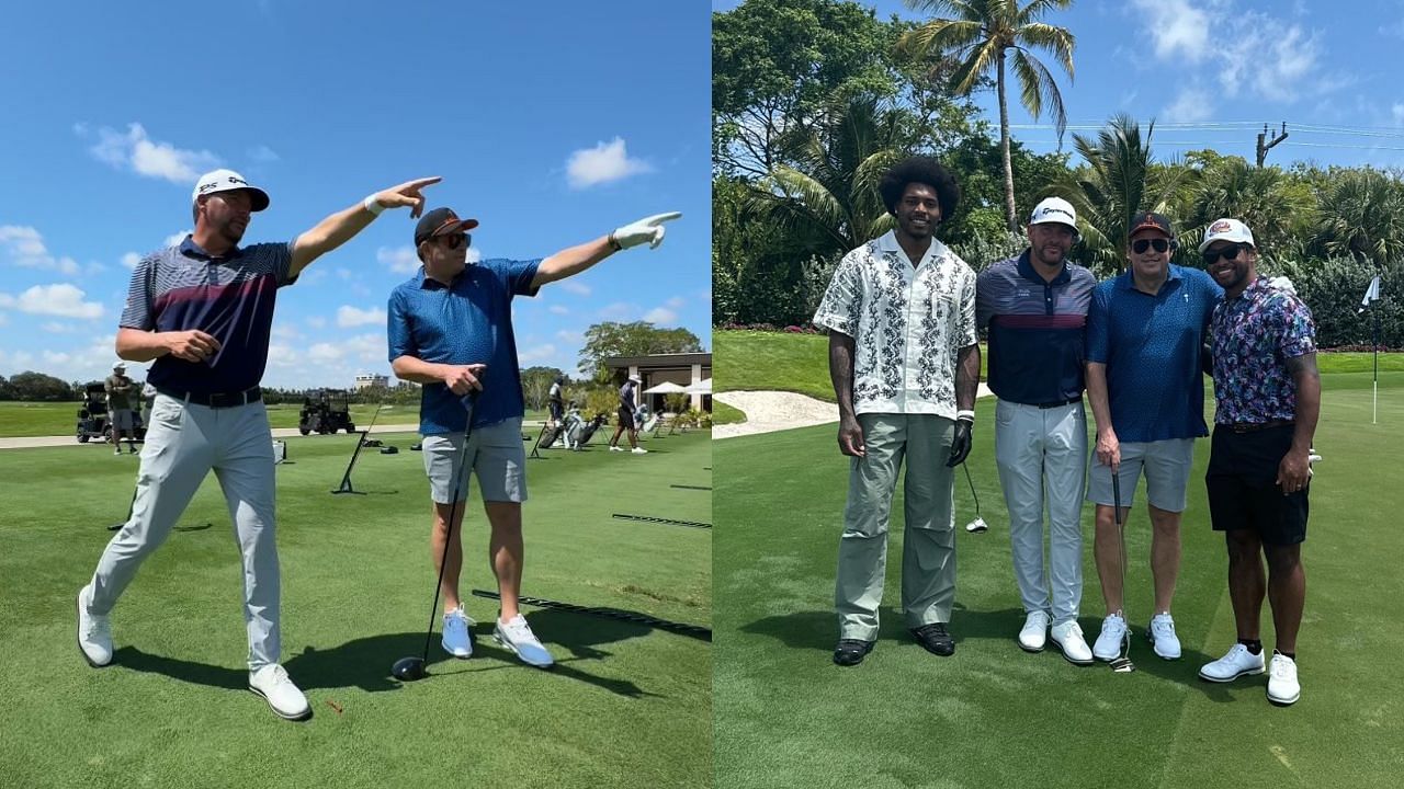 Michael Block working with Todd Graves, Jalen Ramsey, and Tua Tagovailoa