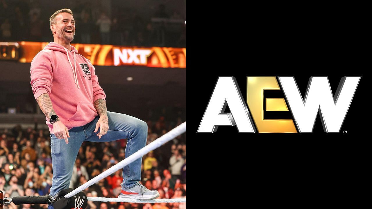 CM Punk (left) and AEW logo (right)
