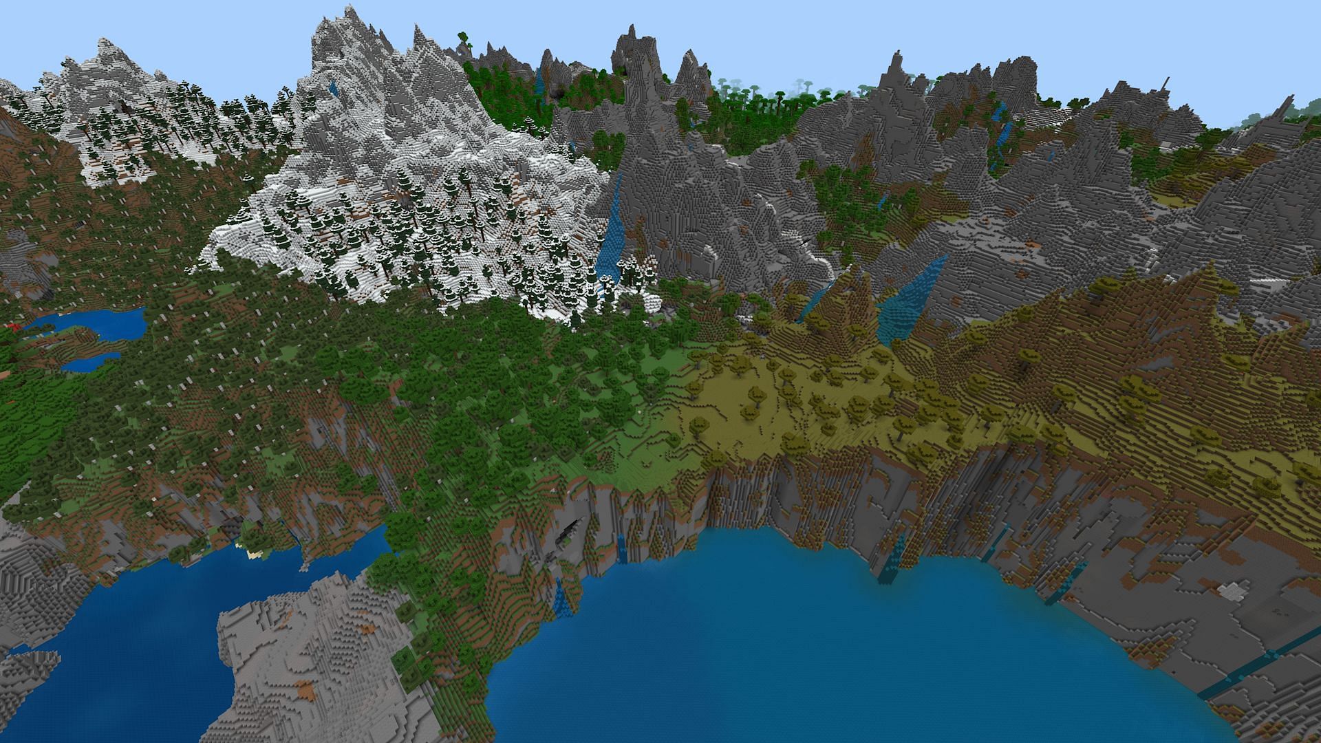 This seed&#039;s spawn area would make for a great building spot (Image via Mojang)