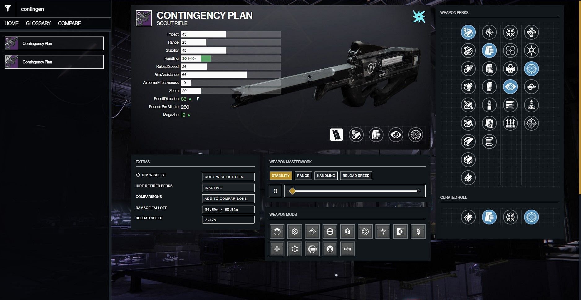 Contingency Plan PvE god roll (Image via D2Gunsmith) 