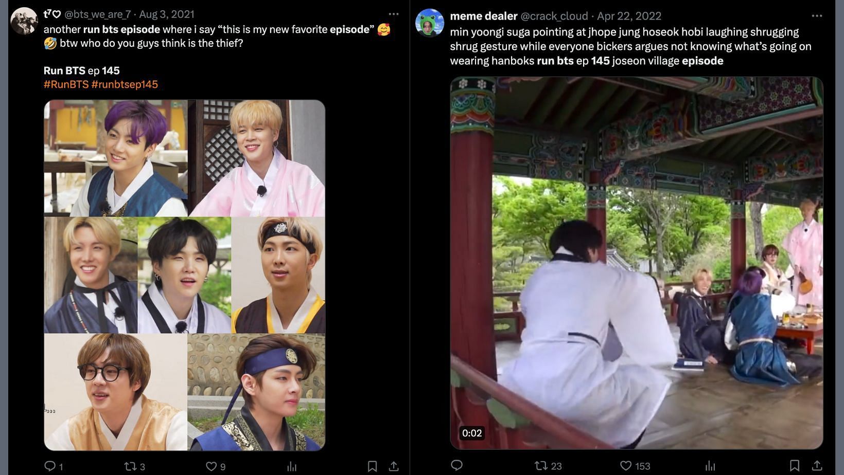 Episodes 14, 146, and 147 [BTS Village Joseon Dynasty] (Images via X/@crack_cloud, @bts_we_are_7)