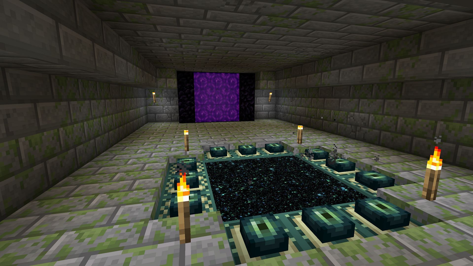 Nether fast travel is often used to reach unmovable structures, such as end portals (Image via Mojang)