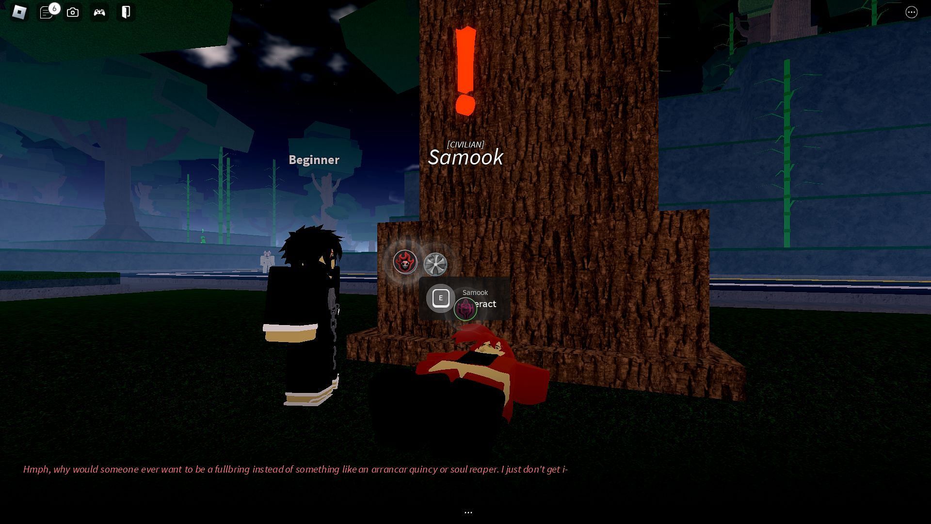 Speaking to Samook to be a Fullbringer (Image via Roblox)