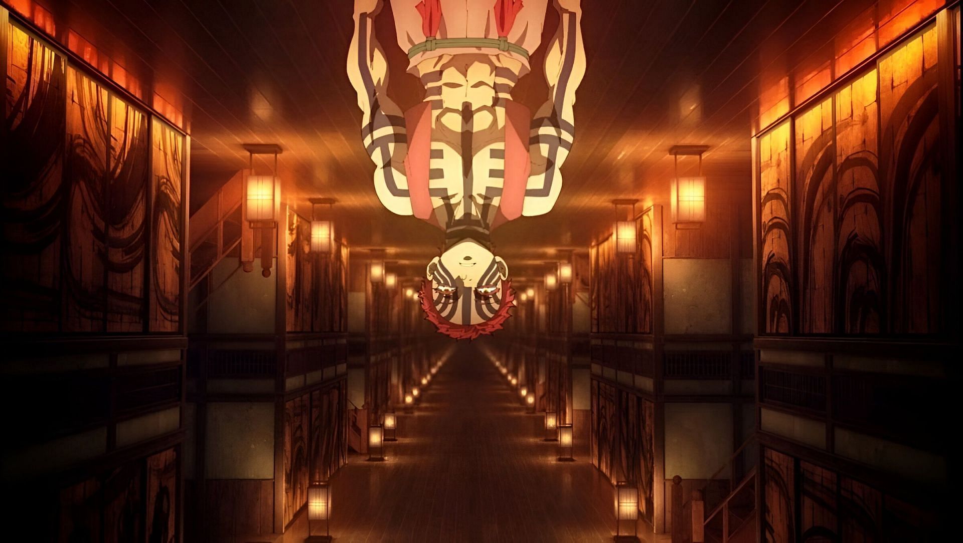 Akaza standing inside the Infinity Castle (Image via Ufotable)