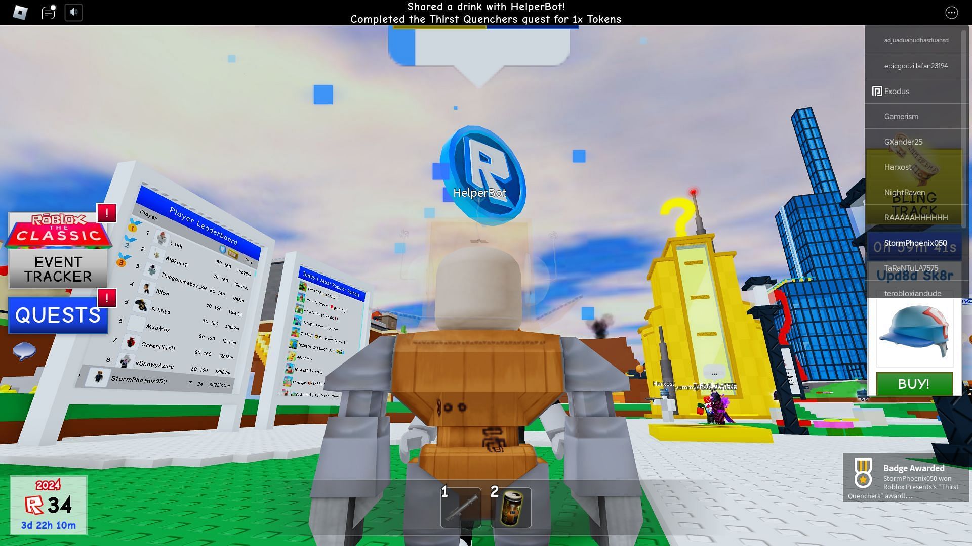 Giving the drink will complete the quest (Image via Roblox)