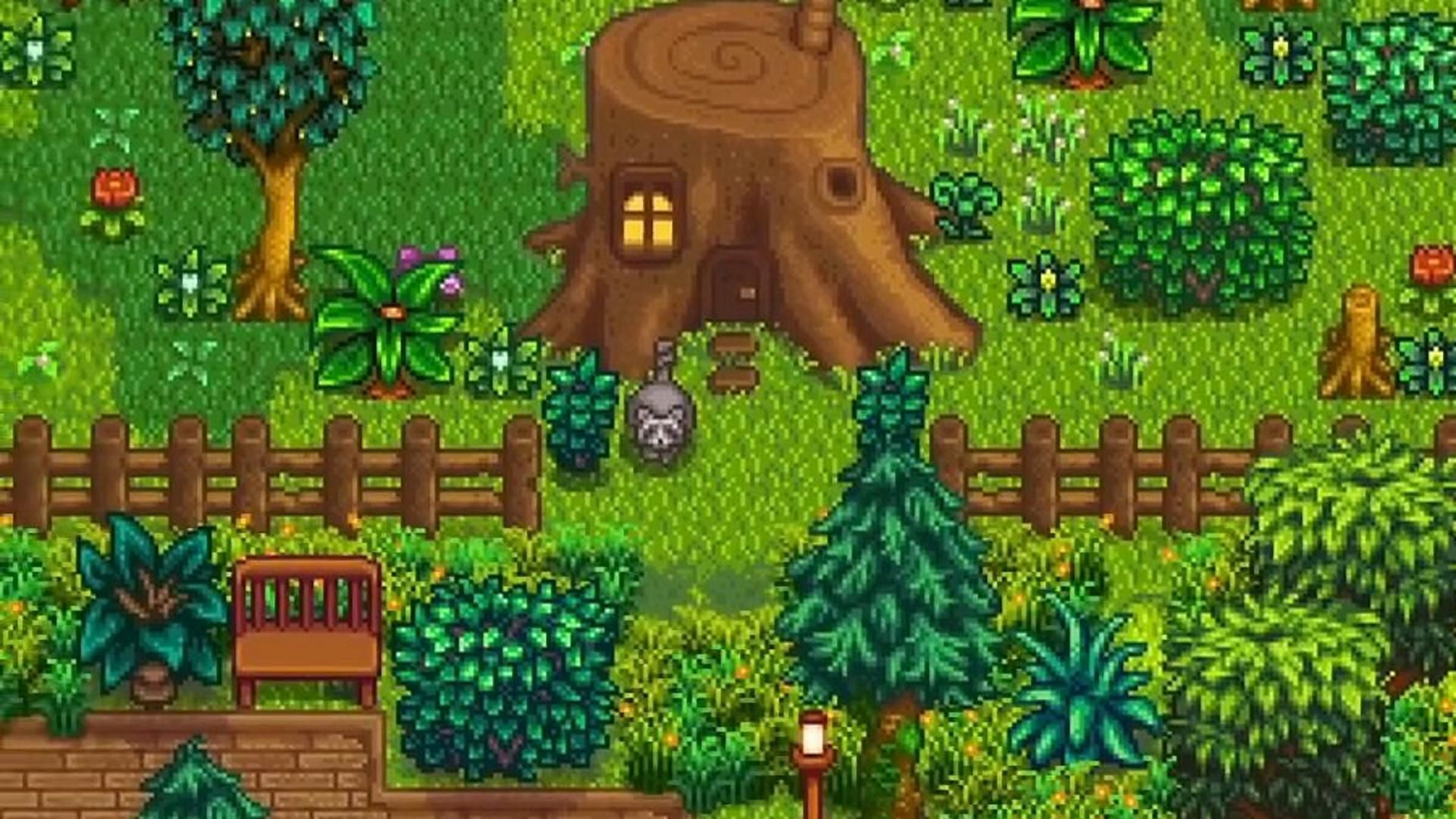 The Raccoon will appear after building the treehouse. (Image via ConcernedApe)