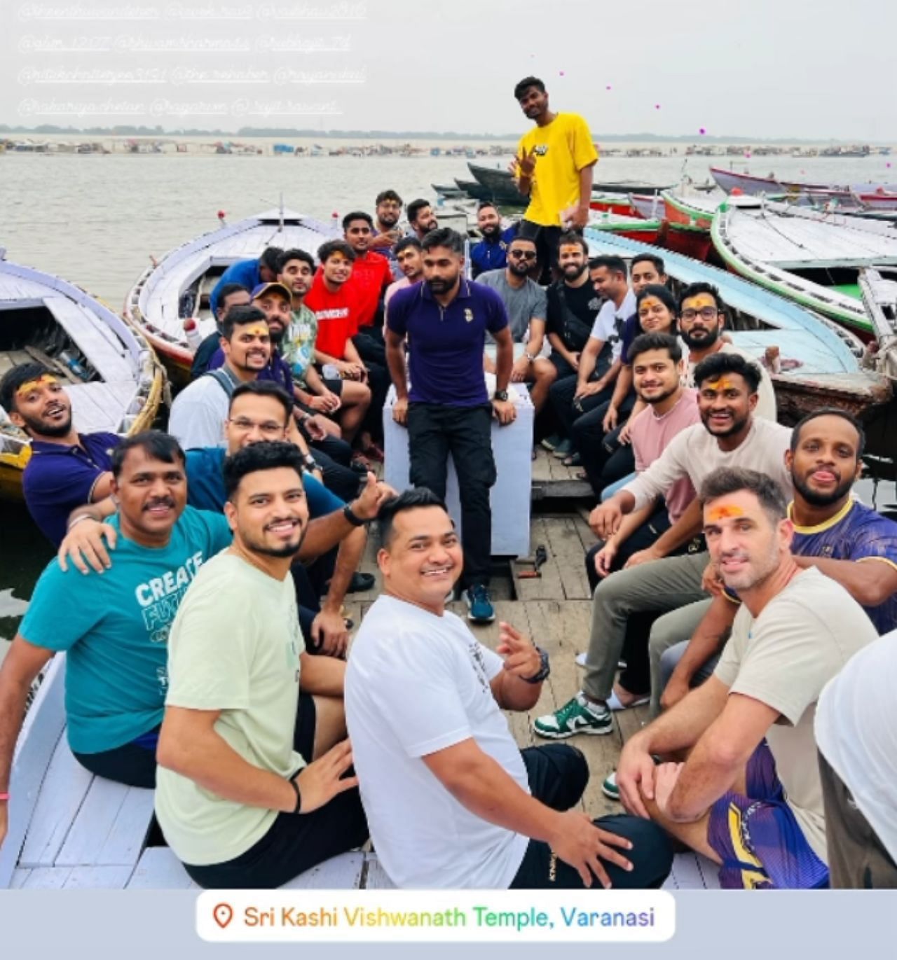 Kolkata Knight Riders cricketers taking a boat ride.