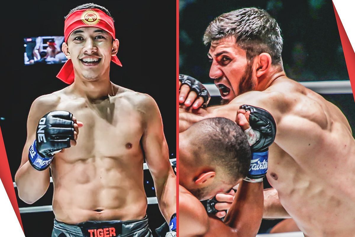 (From left) Akbar Abdullaev and Halil Amir collide at ONE Fight Night 22.