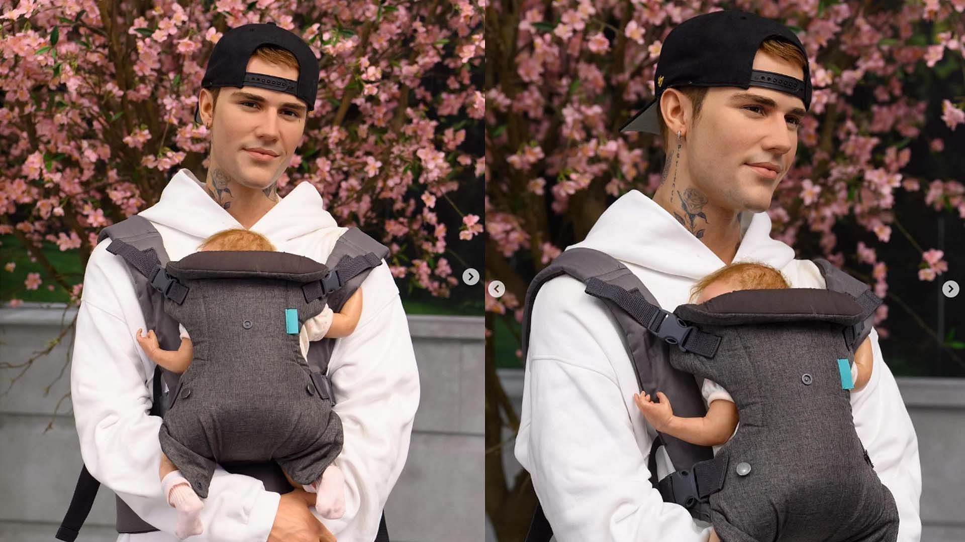 Madame Tussauds London adds a baby carrier to Justin Bieber