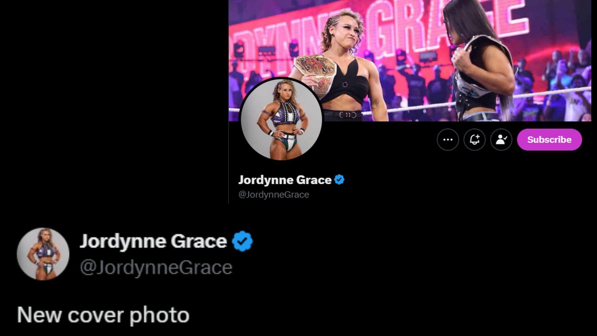 Screenshot of Jordynne Grace's tweet and her X/Twitter cover photo