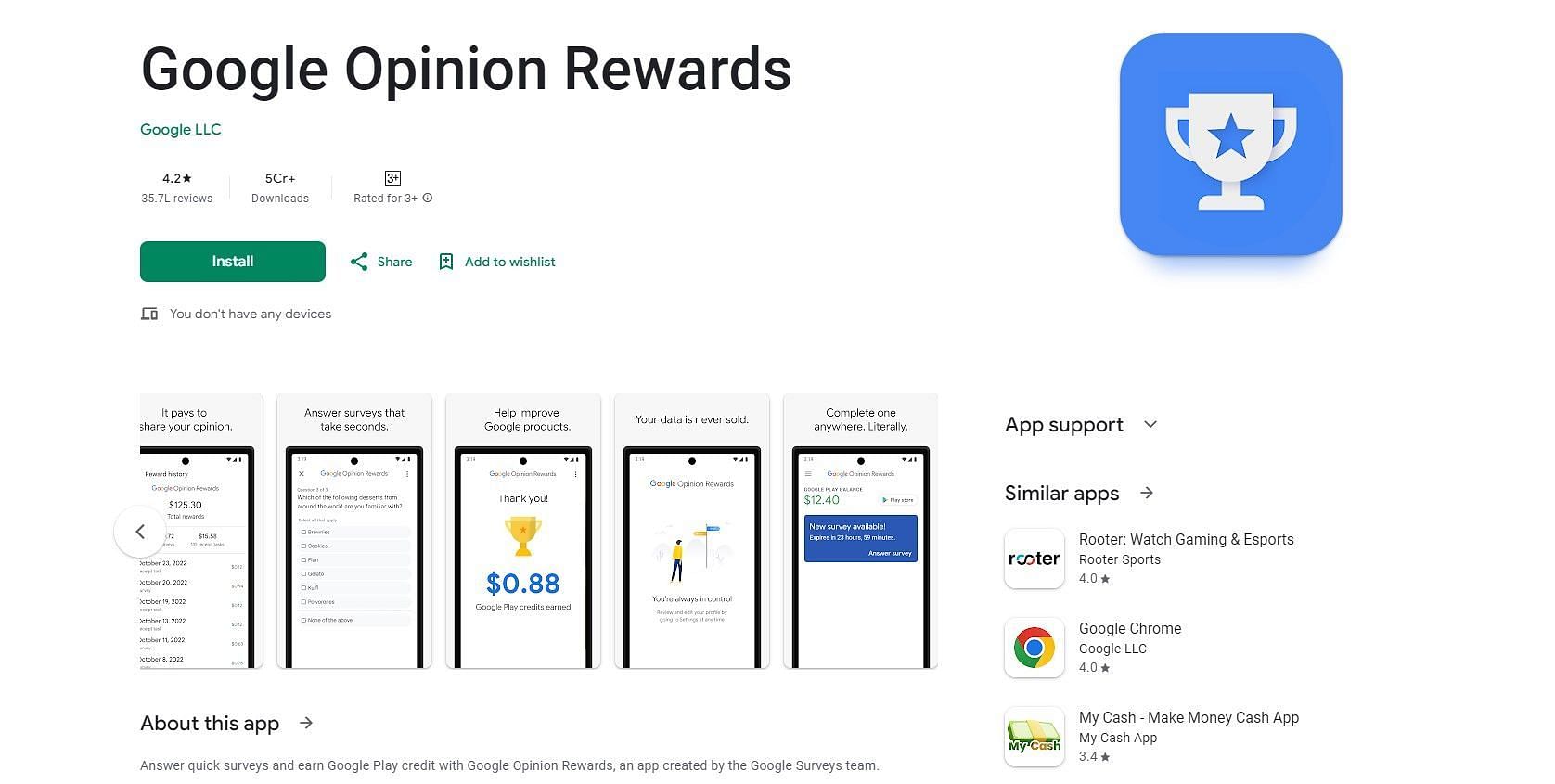 Google Opinion Rewards is probably the best option (Image via Google Play Store)