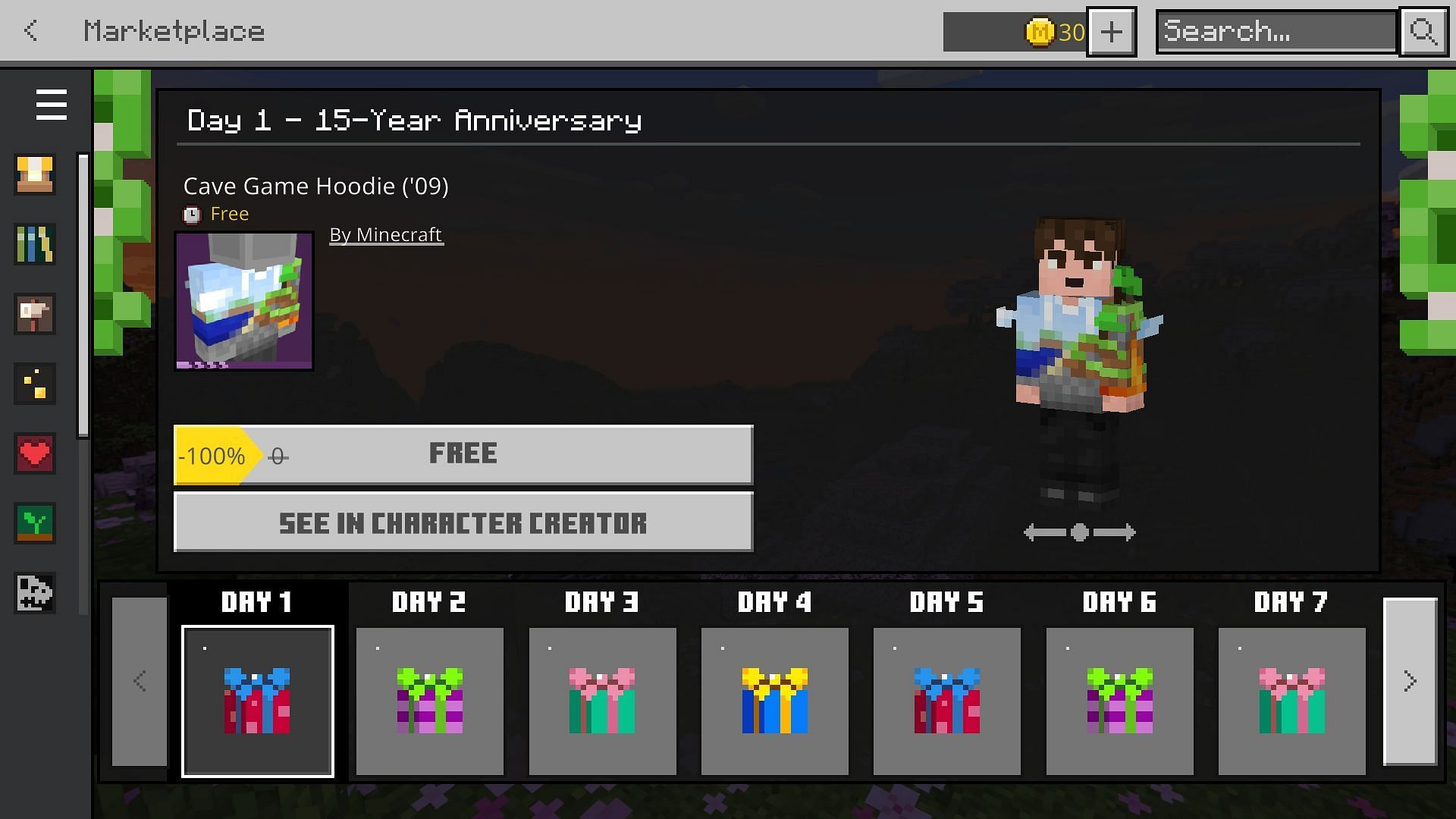 Daily login rewards are easily redeemed via the marketplace (Image via Mojang)