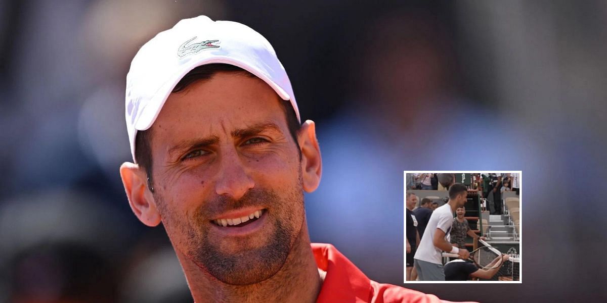 Novak Djokovic has a bit of fun after practice (Source: GETTY)