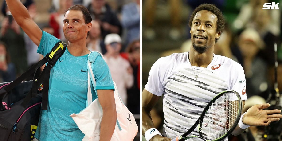 Rafael Nadal (L) and Gael Monfils (R)