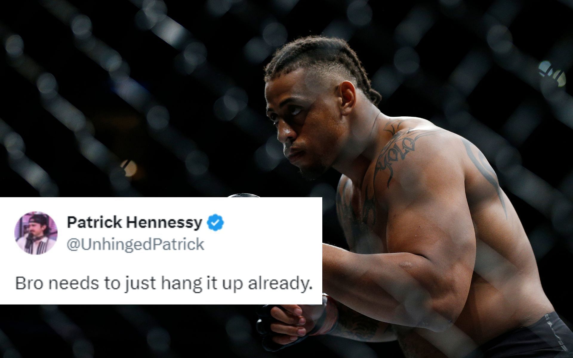 Greg Hardy has suffered multiple KO losses in his combat sports career [Images courtesy: Getty Images and @UnhingedPatrick on X]