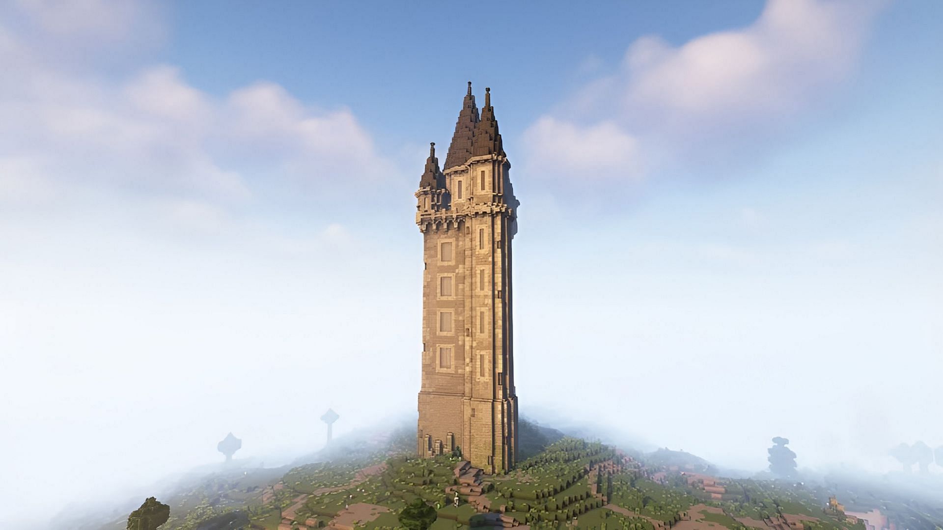 Building the Scrabo Tower can be a great way to learn medieval building techniques in Minecraft (Image via u/0roku/Reddit)