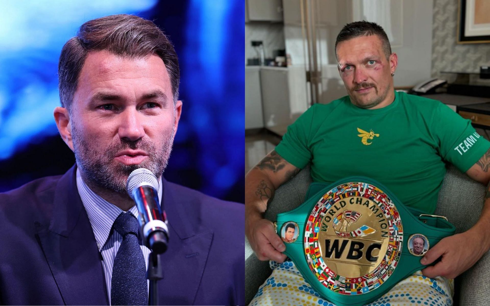 Eddie Hearn (left) stunned by Oleksandr Usyk