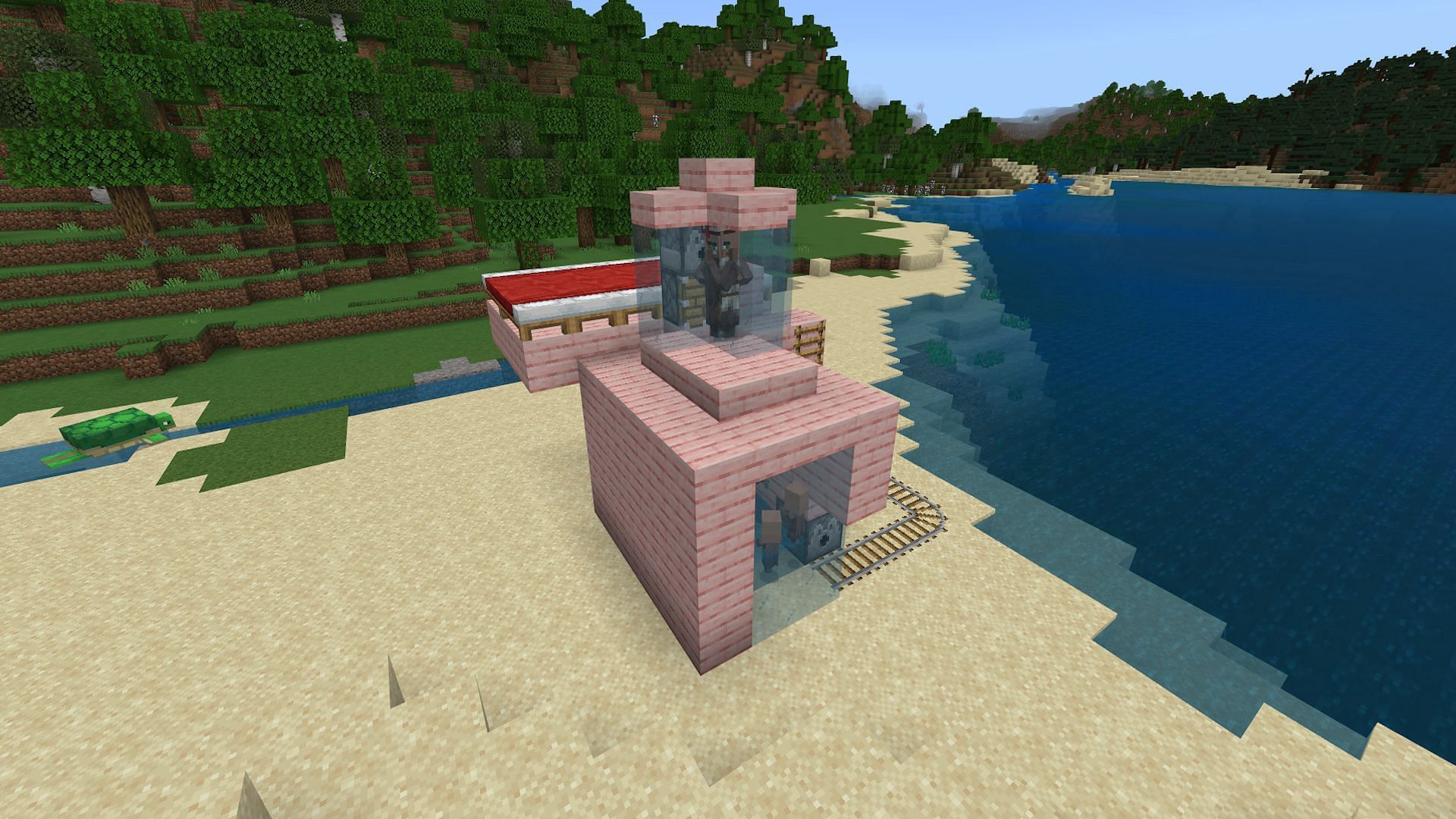 The finished Minecraft Bedrock villager breeder (Image via Mojang)
