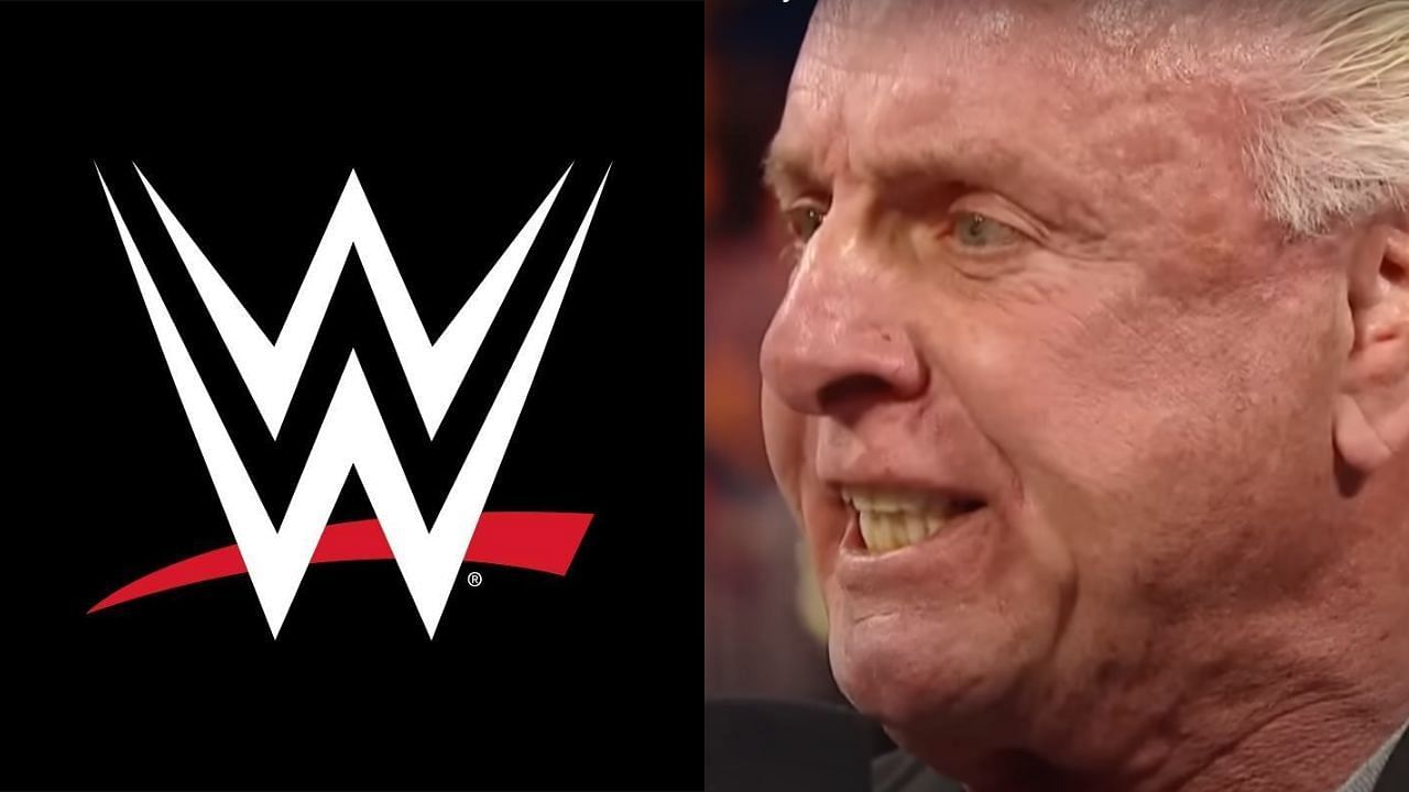 WWE logo (left) and Ric Flair (right)