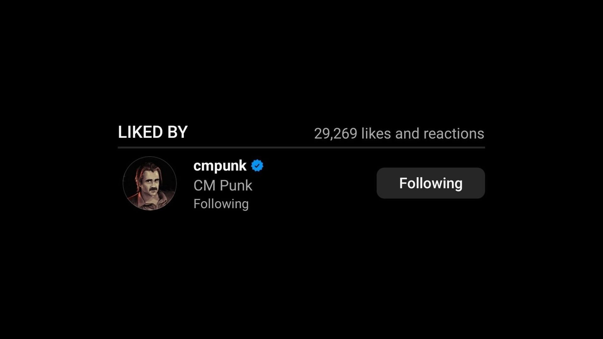 Screenshot of CM Punk&#039;s like on WWE&#039;s Instagram post