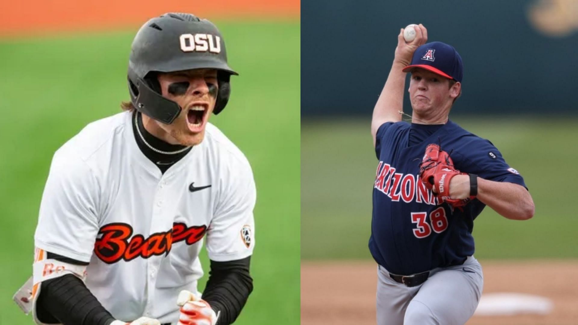 From left to right: Oregon State superstar Travis Bazzana and Arizona ace pitcher Cam Walty