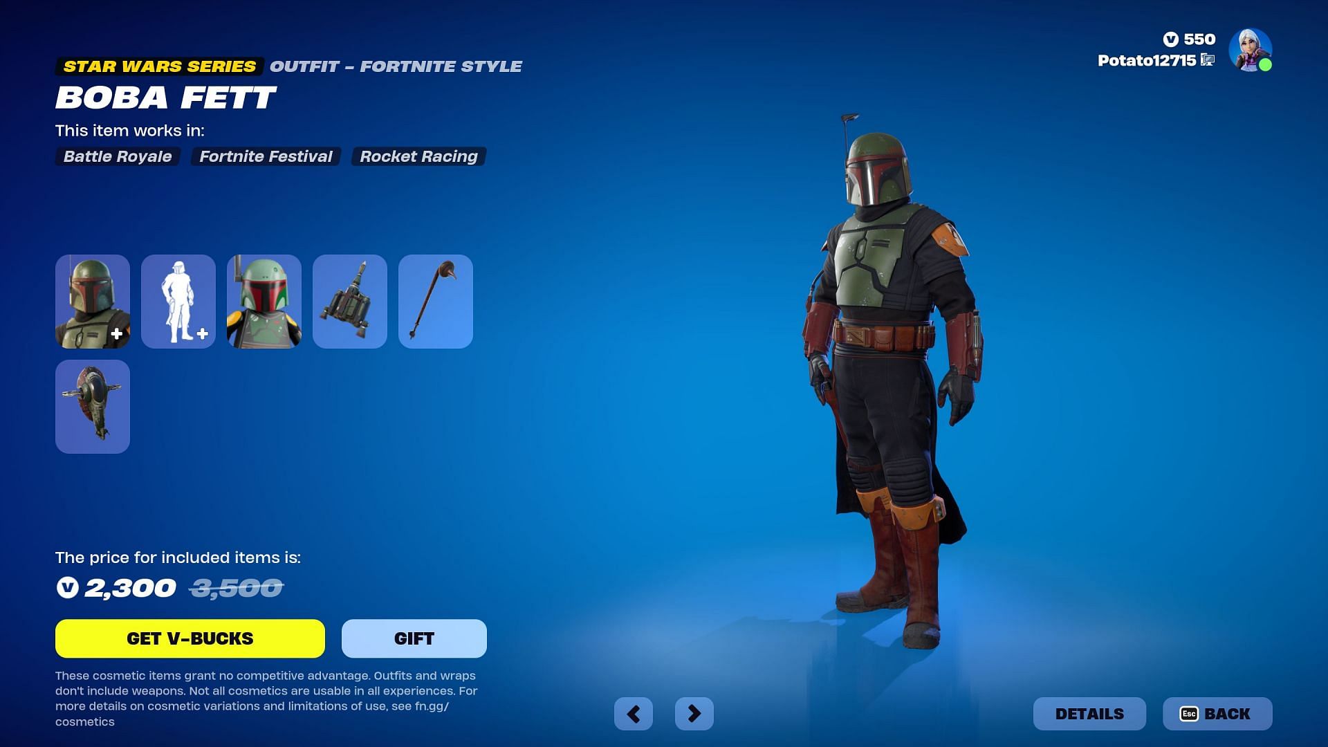 Boba Fett skin is currently listed in the Item Shop (Image via Epic Games)