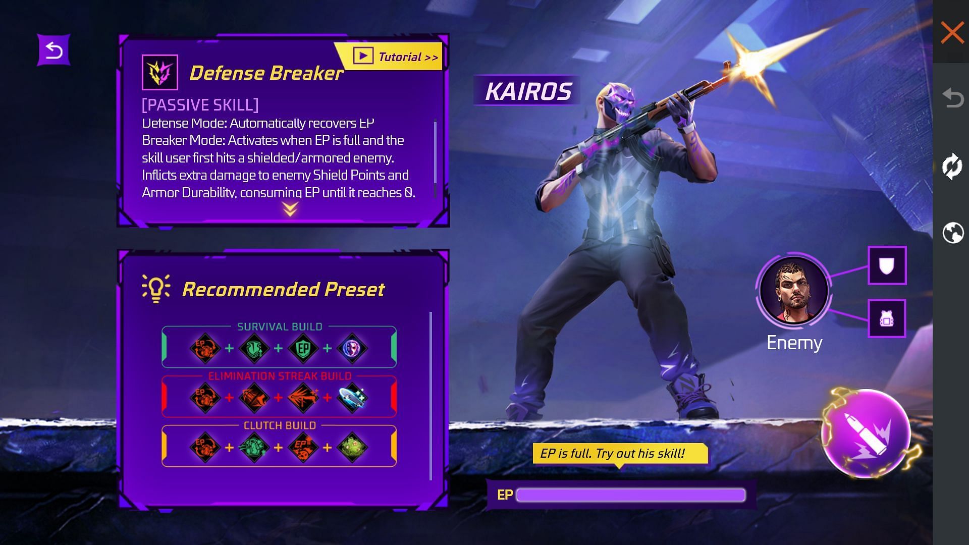 Details of Kairos character in Free Fire (Image via Garena)